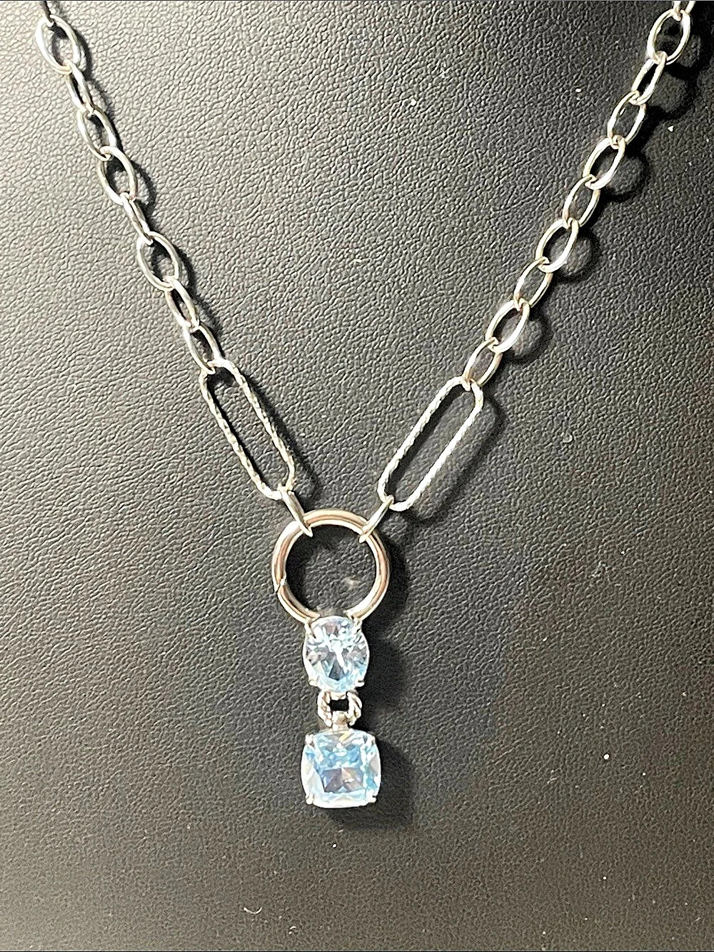Bomb Party Lab Created Blue Crystal Pendant Necklace With Paperclip and link
